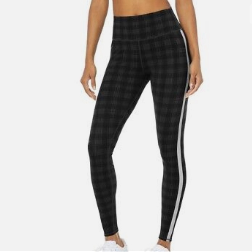 ALO Yoga Plaid High Waist Occasion Leggings,Black with White Reflective Stripe